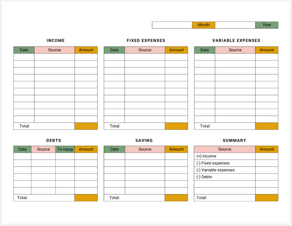 monthly budget horizontal letter size (1) small free monthly budget planner