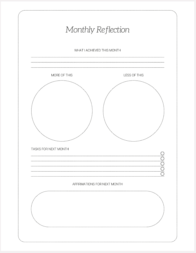 Monthly Reflection Worksheet 2 US letter portrait